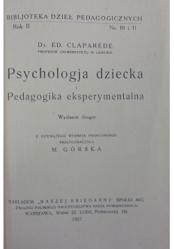 Psychologja dziecka i Pedagogika eksperymentalna, 1927r.