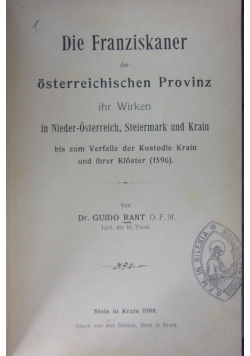 Die Franziskaner der osterreichischen Provinz, 1908r.