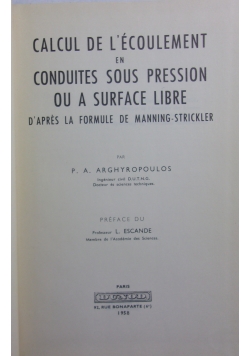 Calcul de l ecoulement en conduites sous pression a surface libre