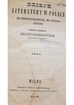 Dzieje literatury w Polsce, tom I, 1850r.