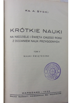 Krótkie nauki, 1933 r.