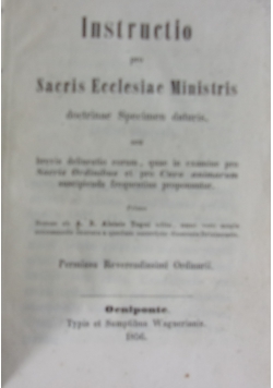 Instructio pro sacris ecclesiae Ministris, 1856r.