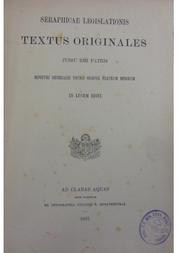 Seraphicae Legislationis Textus Originales, 1897 r.
