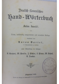 Deutsch - Slowenisches Band - wörterbuch, 1889 r.