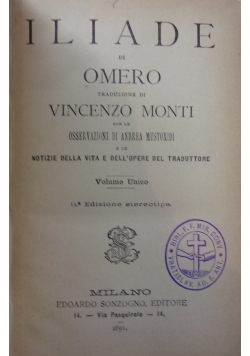 Iliade di Omerotraduzione di Vincenzo Monti, 1891 r.