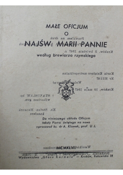 Małe oficjum o Najświętszej Marii Pannie 1947 r.