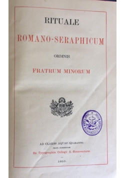 Rituale Romano-seraphicum, 1910 r.