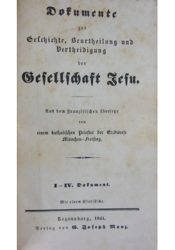Dokumente zur Geschichte, Beurtheilung und Vertheidigung der Gesellschaft Jesu, I-IV. Dokument, 1841r.