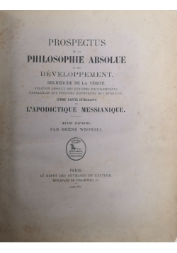 Prospectus de la Philosophie Absolue et son développement  1878 r