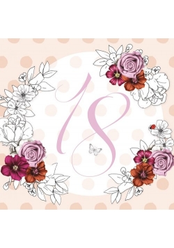 Karnet Swarovski kwadrat Urodziny 18 kwiaty