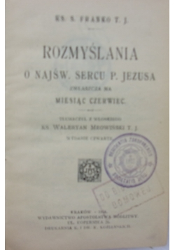 Rozmyślania o Najśw. Sercu P. Jezusa, 1918 r.