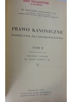 Prawo kanoniczne. Podręcznik dla duchowieństwa. Tom II, 1933 r.