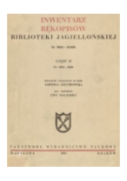 Inwentarz rękopisów, biblioteki jagielońskiej, część II, nr 9001-10000