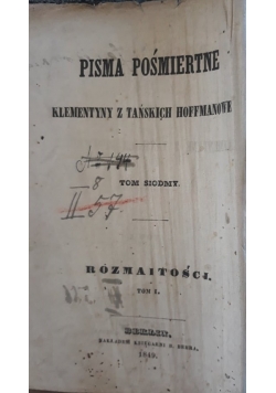 Pisma pośmiertne Klementyny z tańskich Hoffmanowey, tom 1 i 2, 1849 r.
