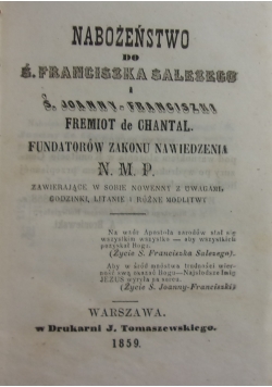 Nabożeństwo do Ś. Franciszka Salezego ,1859 r.