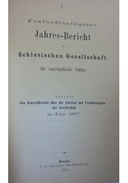 Funfundfunfzigster Jahres-Bericht der Schlesischen Gesellschft, 1878 r.