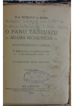 O panu Tadeuszu Adama Mickiewicza , 1922r.