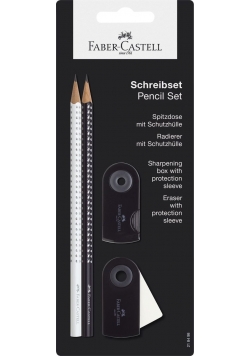 Zestaw Sparkle&Sleeve biały czarny 2 x ołówek temperówka gumka