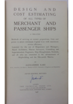 Design and cost estimating of all types of merchant and passenger ships, 1948 r.