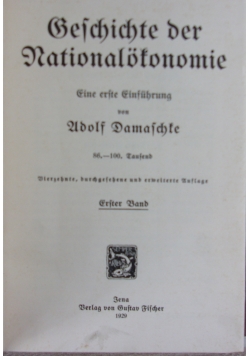 Geschichte der Nationalokonomie, 1929r.