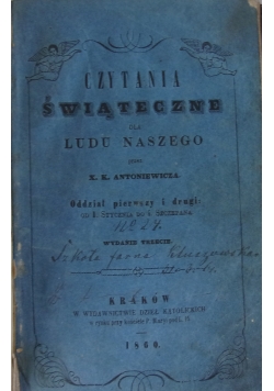 Czytania świąteczne dla ludu naszego, 1860 r.