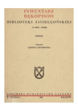 Inwętarz rękopisów , biblioteki jagielońskiej, nr 9001-10000,