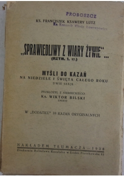 Sprawiedliwy z wiary żywie, 1938 r.