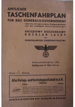 Urzędowy kieszonkowy rozkład jazdy dla Generalnego Gubernatorstwa, 1943 r.