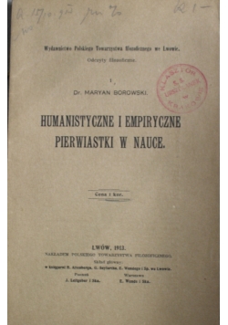 Humanistyczne i empiryczne pierwiastki w nauce 1913 r.