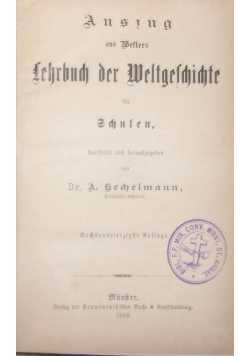 Auszug aus Welters Lehrbuch der Weltgeschichte fur Schulen, 1898 r.