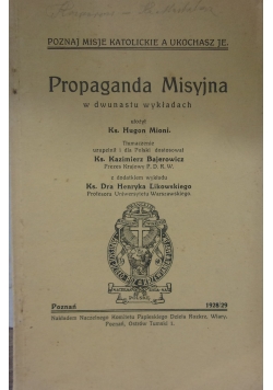 Propaganda misyjna, 1928/29 r.