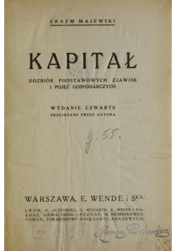 Kapitał. Rozbiór podstawowych zjawisk i pojęć gospodarczych, 1920 r.