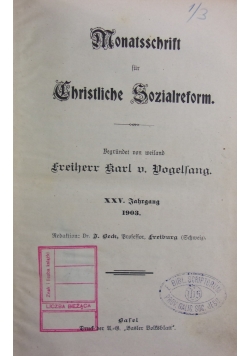 Monatsschrift fur Christlich Sozialreform