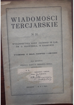 Wiadomości tercjarskie, 1937 r. , nr 31