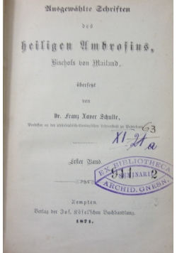 Ausgewahlte Schristen des heiligen Ambrosins ,1871 r.