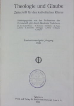 Theologie und Glaube Zeitschrift fur den katholischen Klerus 22 jahrgang, 1930 r.