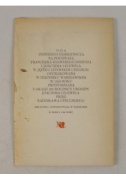 Oda Dionizego Paszkiewicza na pochwałę Franciszka Ksawerego Bohusza i a a w języku litewskim i polskim