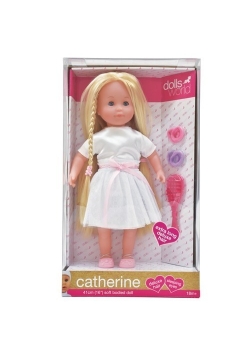 Lalka Catherine jasne włosy, biała sukienka 41 cm
