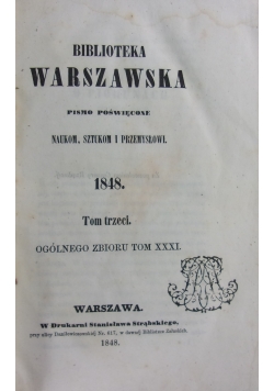 Biblioteka Warszawska, tom III, 1848r.