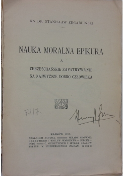 Nauka moralna Epikura a chrześcijańskie zapatrywanie na najwyższe dobro człowieka, 1917 r.