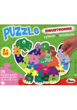 Puzzle dwustronne cyferki działania dinozaur