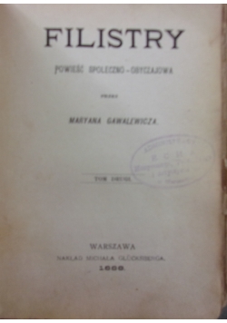 Filistry powieść społeczno - obyczajowa, 1888 r.