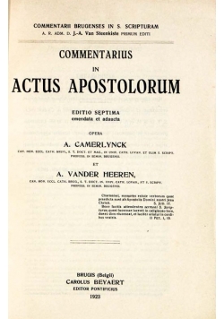 Commentarius in Actus Apostolorum ,1923 r.