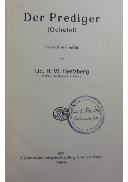 Der Prediger, 1932 r.