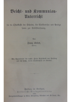 Beicht und Kommunion Unterricht, 1904r.
