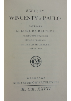 Święty Wincenty A Paulo, 1927 r.
