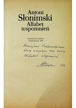 Alfabet wspomnień plus autograf Słonimskiego