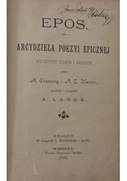 Epos arcydzieła poezyi epicznej, 1894r.