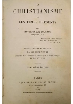 Le christianisme et les temps presents, 1892 r.