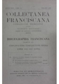 Collectanea Franciscana, tom IX